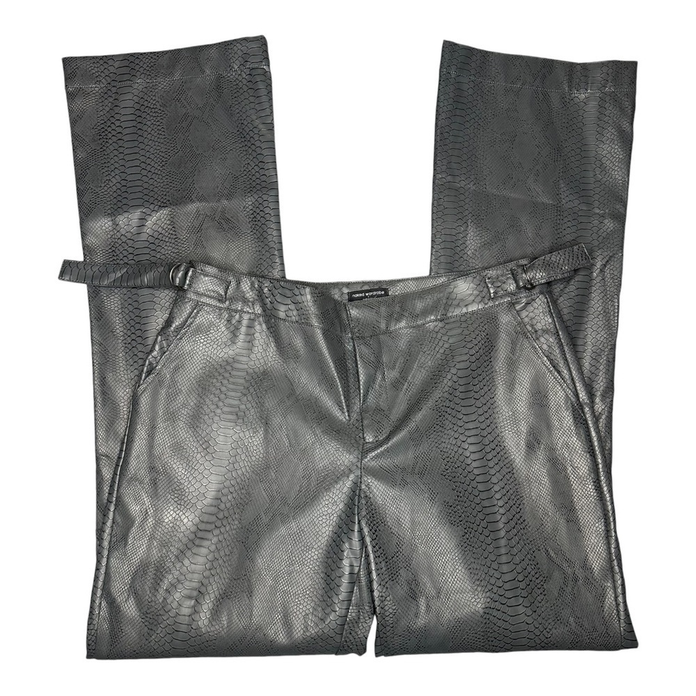 Naked Wardrobe Snakeskin Print High Waist Faux Leather Trousers Dark Grey. Sz: L - Picture 4 of 9
